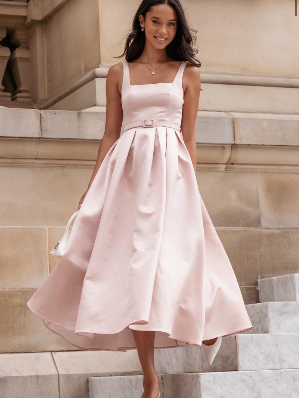 Petal & Pup dust Dust Pink Square-Neck Midi Dress with Belt